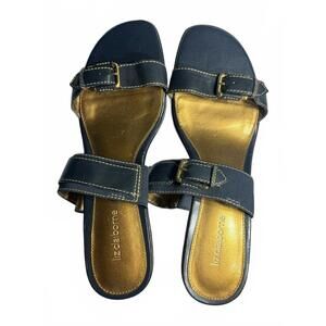 Liz Claiborne Black Leather Double Strap Buckle Slingback Stylish Sandals 10M